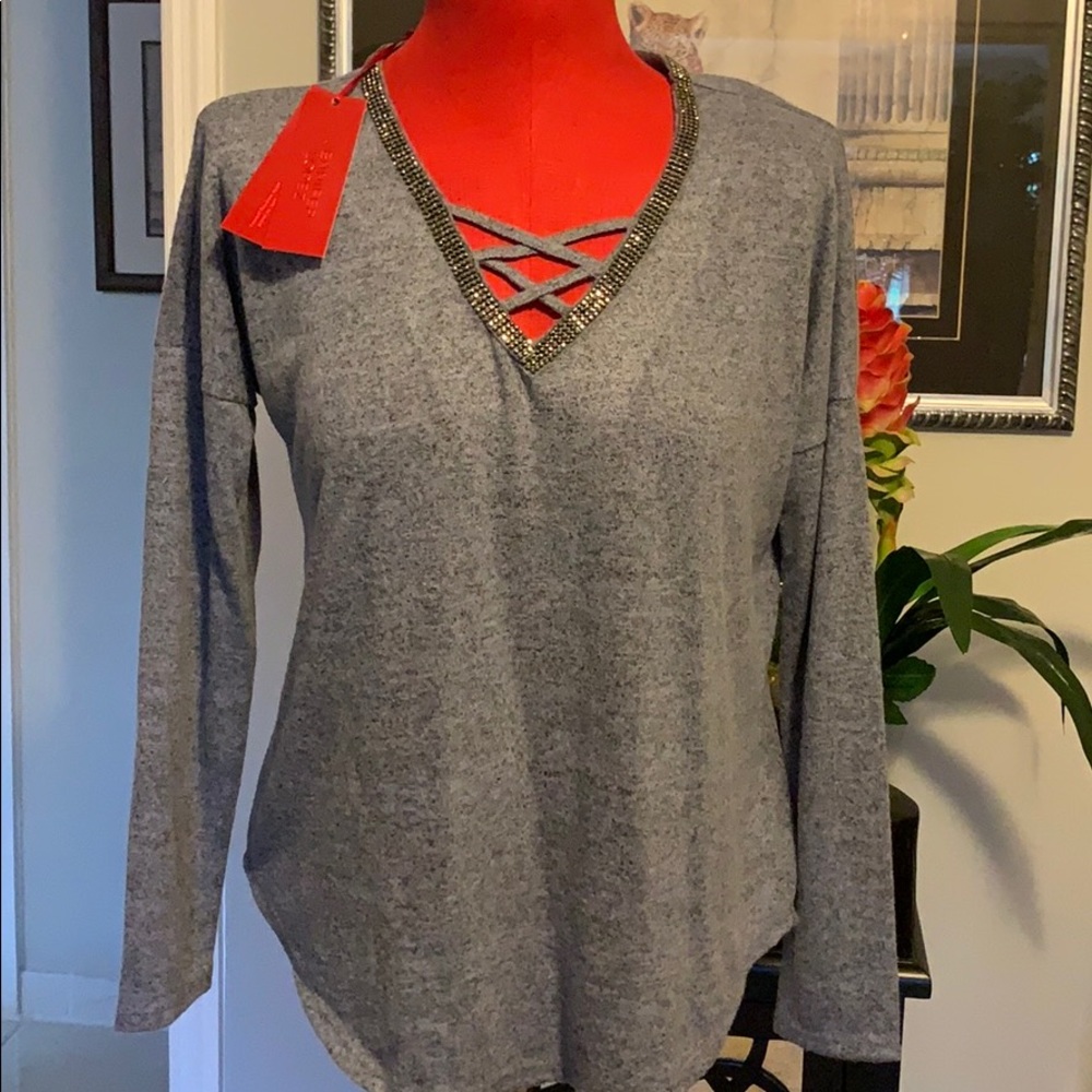 Jennifer Lopez blue gray marcasite studded top